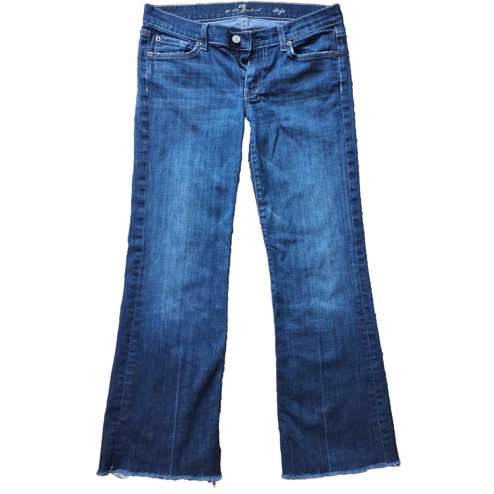 Y2K 7 For All Mankind Dojo Jeans Women 29 Bootcut Dark Wash Raw Hem Stretch USA